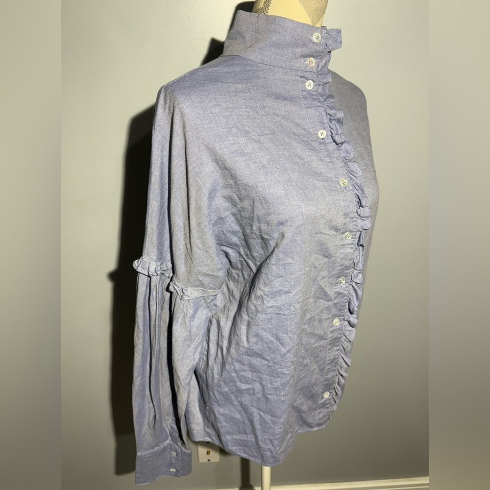 Tibi Light Blue Ruffled‎ Button Down Shirt - Picture 6 of 13